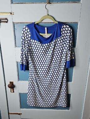 GILLI Blue and White Printed Women’s Dress with Contrast Yoke Medium